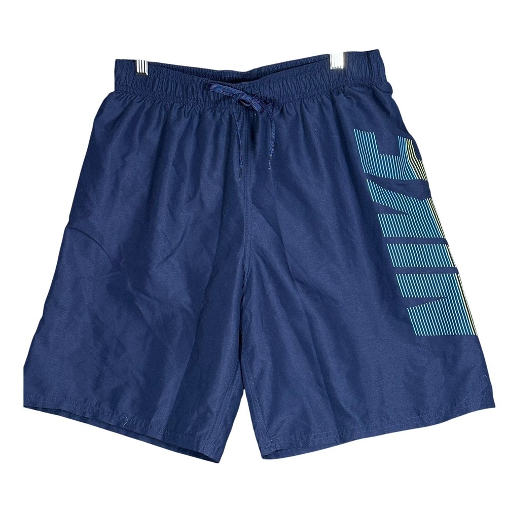 Nike Men's  Blue 9" Volley Swim Trunks Shorts‎ Logo Print Size M